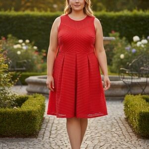Ashley Stewart Vibrant Coral Red Midi Dress